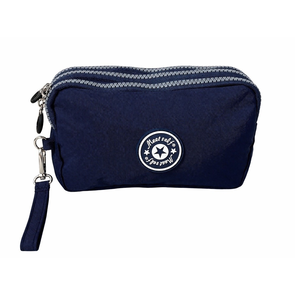 Meet Self Navy Triple Zip Wristlet Nylon Wallet Organizer Water Resistant